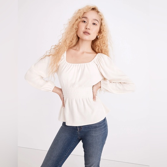 NWT Madewell Plush Square-Neck Smocked Top size medium - Picture 1 of 11
